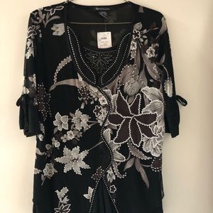 Black floral rhinestone blouse